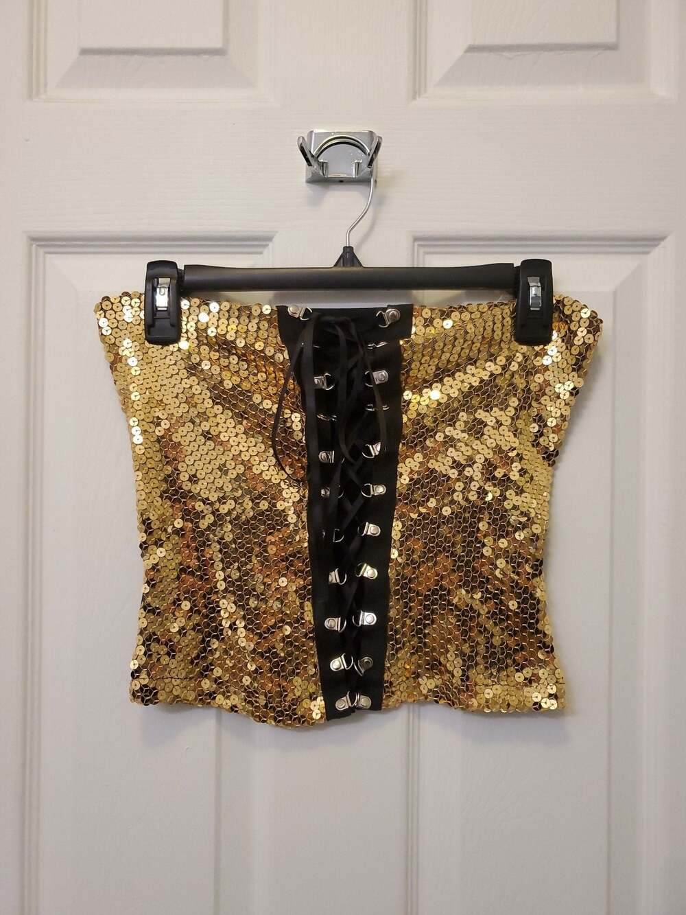🔥 DEADSTOCK NWOT Vintage Flamingo USA Sequin Corset Tube Top – Authentic Y2K